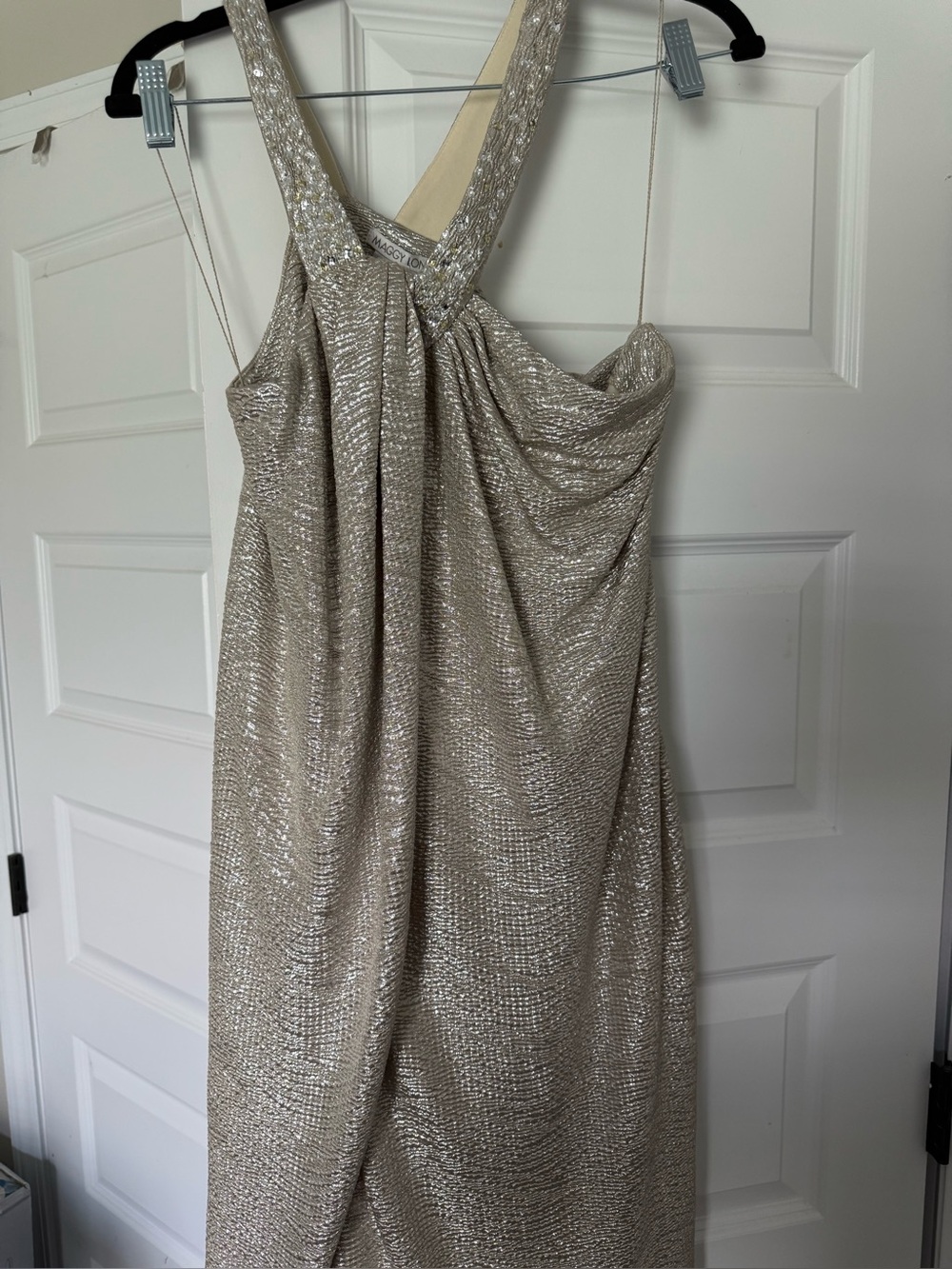 Sparkle Crossback Evening Dress in Metallic Champagne